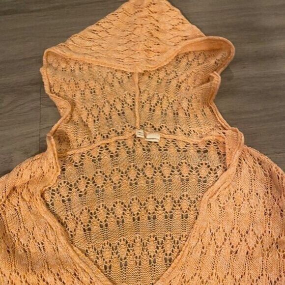 Moth Anthropologie peach linen blend crochet sleeveless hooded pullover top sz M - Picture 2 of 8